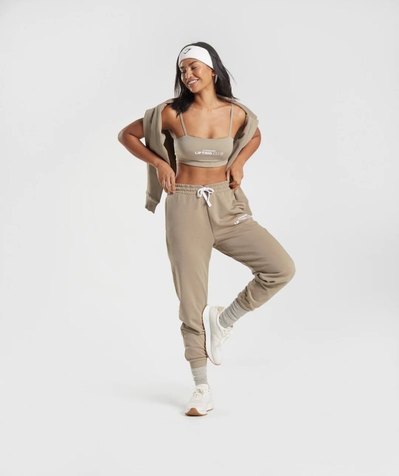 Spodnie Do Biegania Gymshark Social Club Damskie Khaki | PL 604JNU